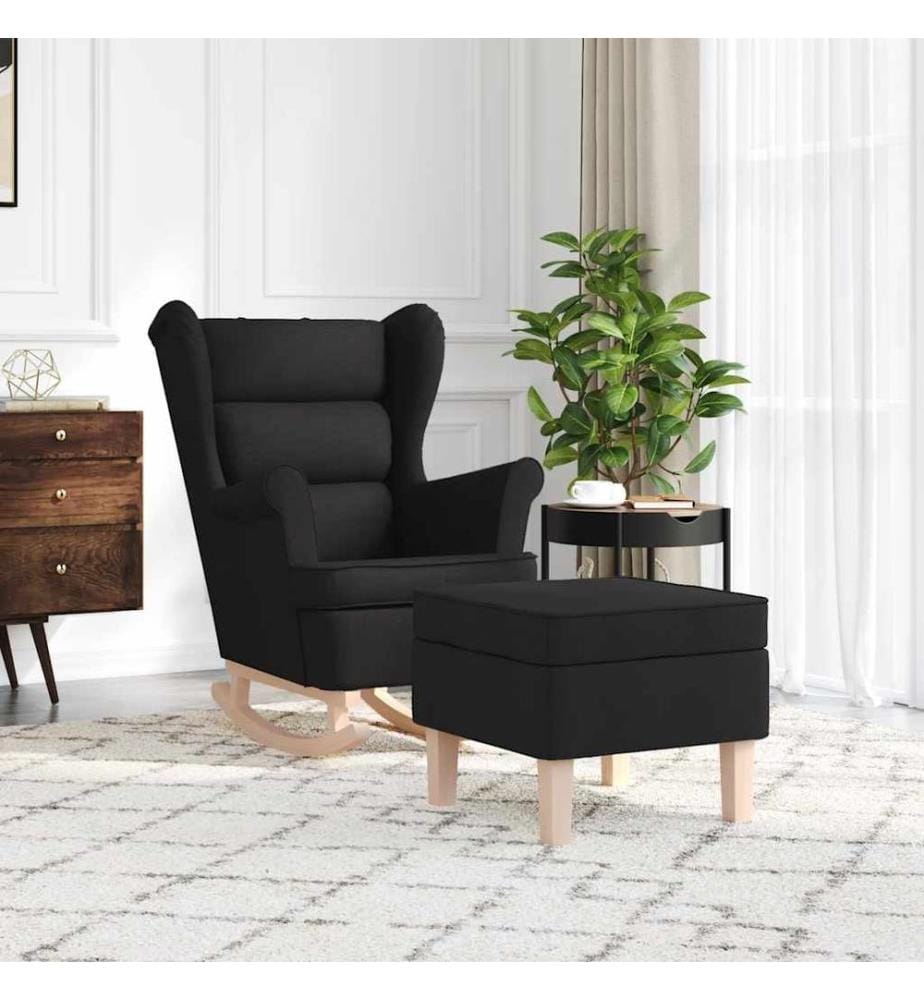 Chaise à bascule avec repose-pied Noir Tissu