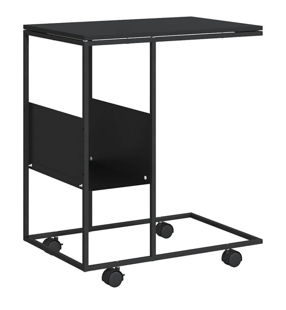 Table d'appoint avec roues noir 55x36x63,5 cm bois d'ingénierie