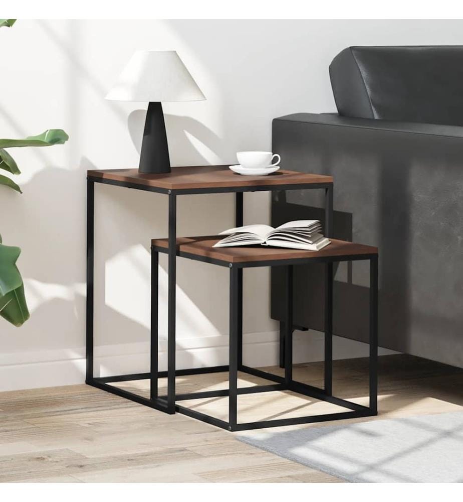 Ensemble de table basse 2 pcs Bois d'ingénierie et métal