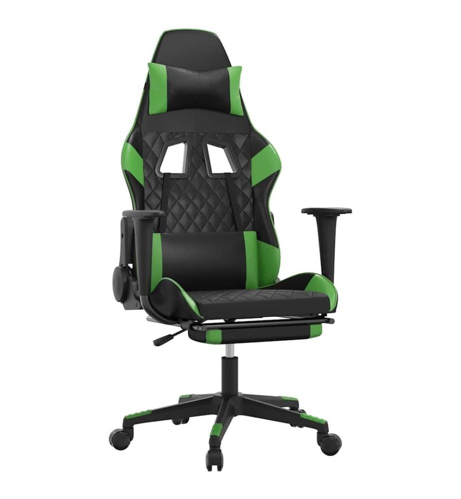 Chaise de jeu de massage avec repose-pied Noir&Vert Similicuir
