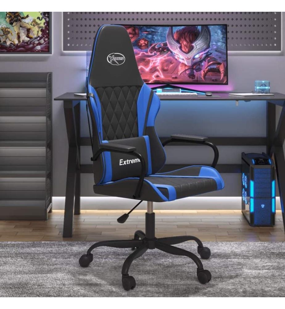 Gaming-Stuhl mit Massagefunktion Schwarz und Blau Kunstleder