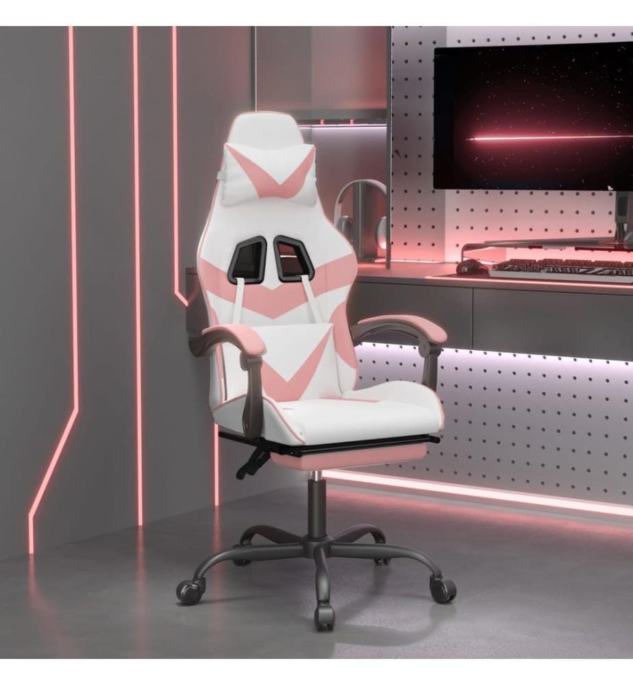 Chaise de jeu pivotante et repose-pied Blanc et rose Similicuir
