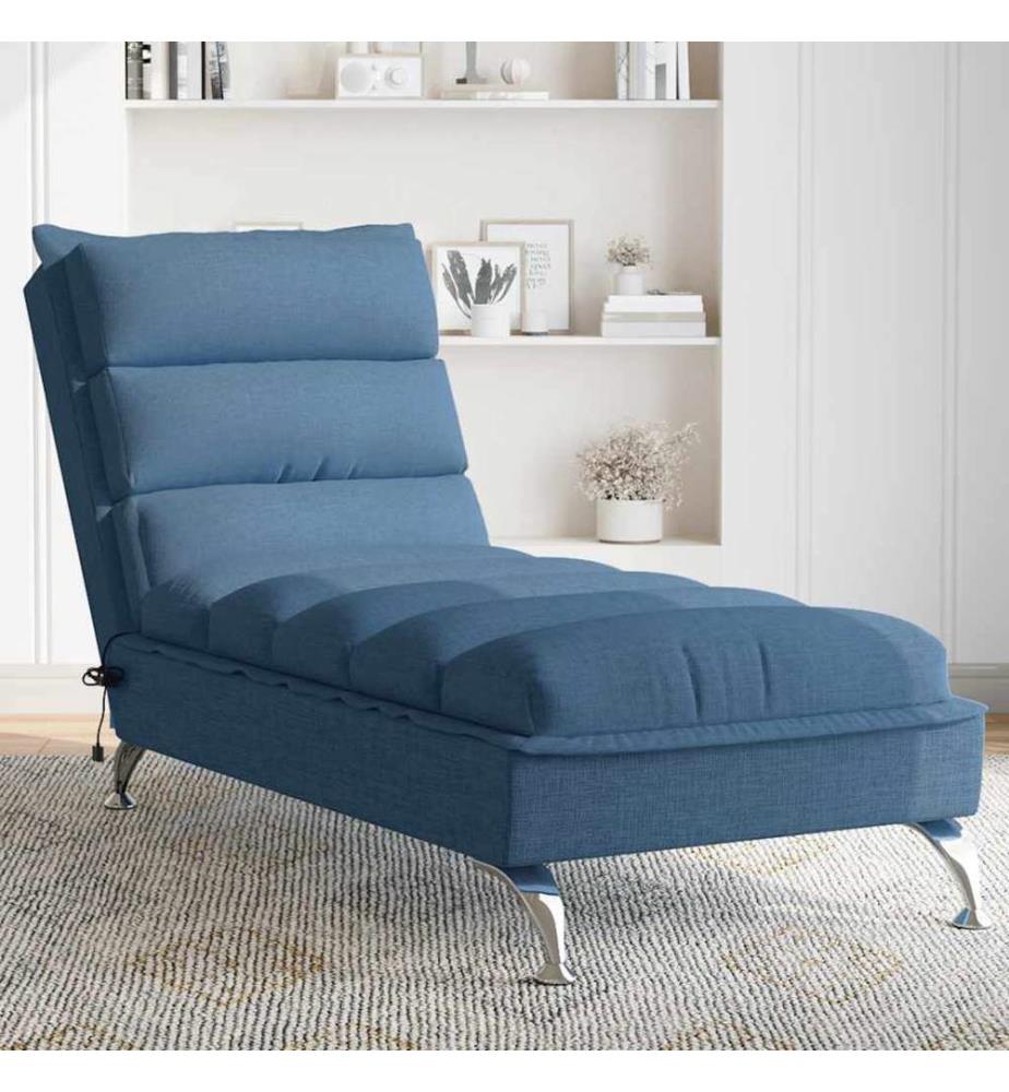 Chaise longue de massage avec coussins bleu tissu