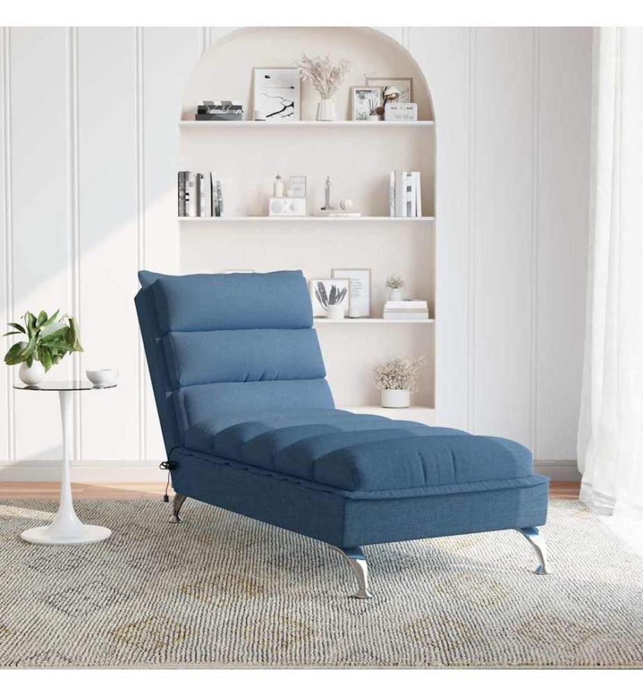 Chaise longue de massage avec coussins bleu tissu