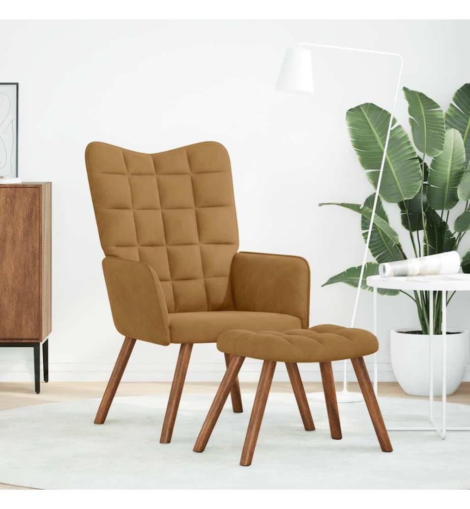 Relaxsessel mit Hocker Braun Samt