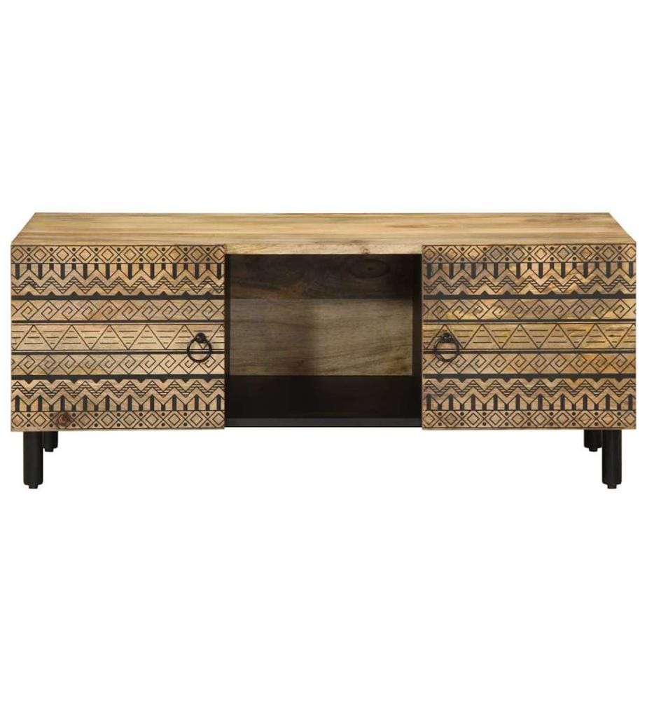 Table basse noir 100x54x40 cm bois massif de manguier brut