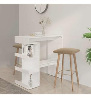 Table de bar étagère de rangement Blanc brillant 100x50x101,5cm