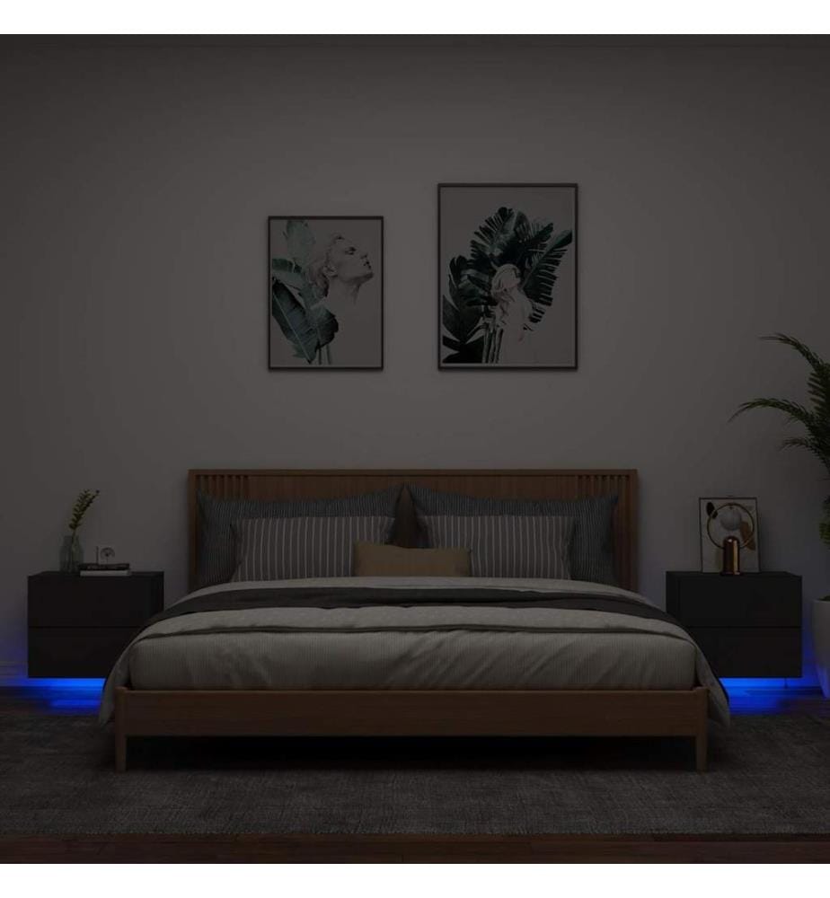 Wand-Nachttische mit LED-Leuchten 2 Stk. Schwarz