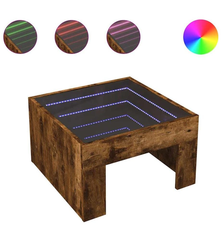 Table basse avec LED infini chêne fumé 50x50x30 cm