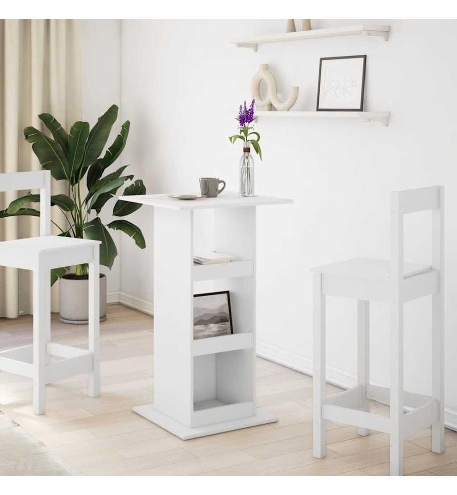 Table de bar avec rangement blanc 60x60x102cm bois d'ingénierie