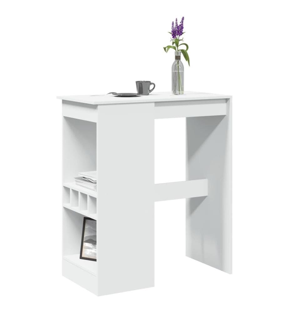 Table de bar avec étagères blanc bois d'ingénierie