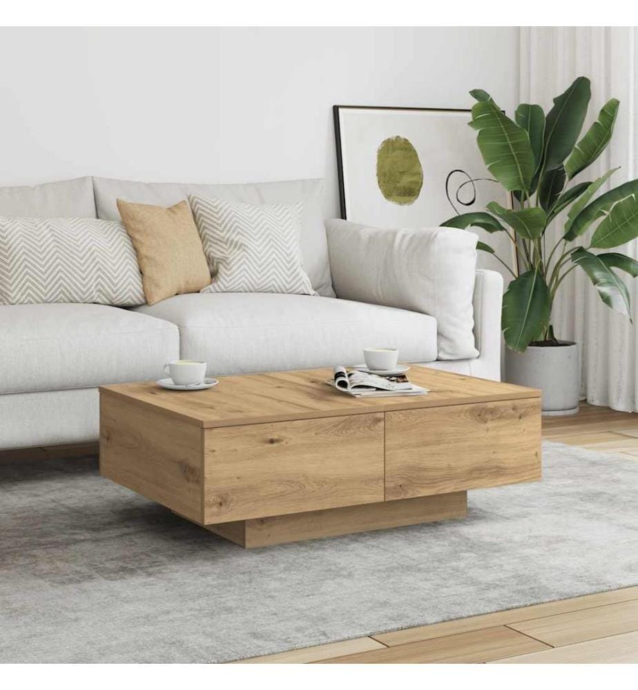 Table basse chêne artisanal 90x60x31 cm bois d'ingénierie