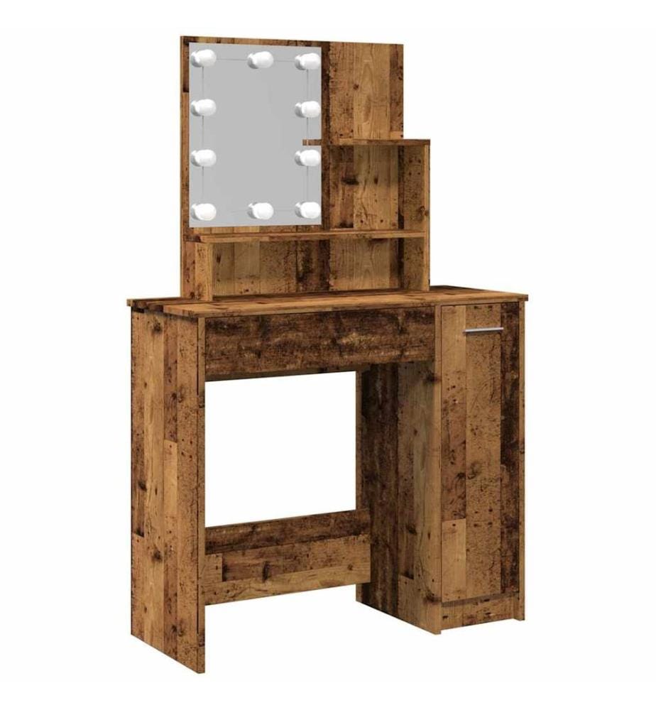Coiffeuse avec LED vieux bois 86,5x35x136 cm