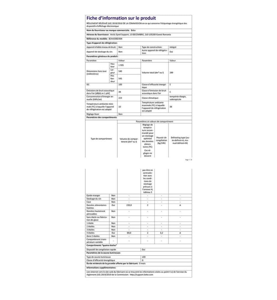 Kühl-/Gefrierkombination BEKO - Modell: BCHA306E4SN