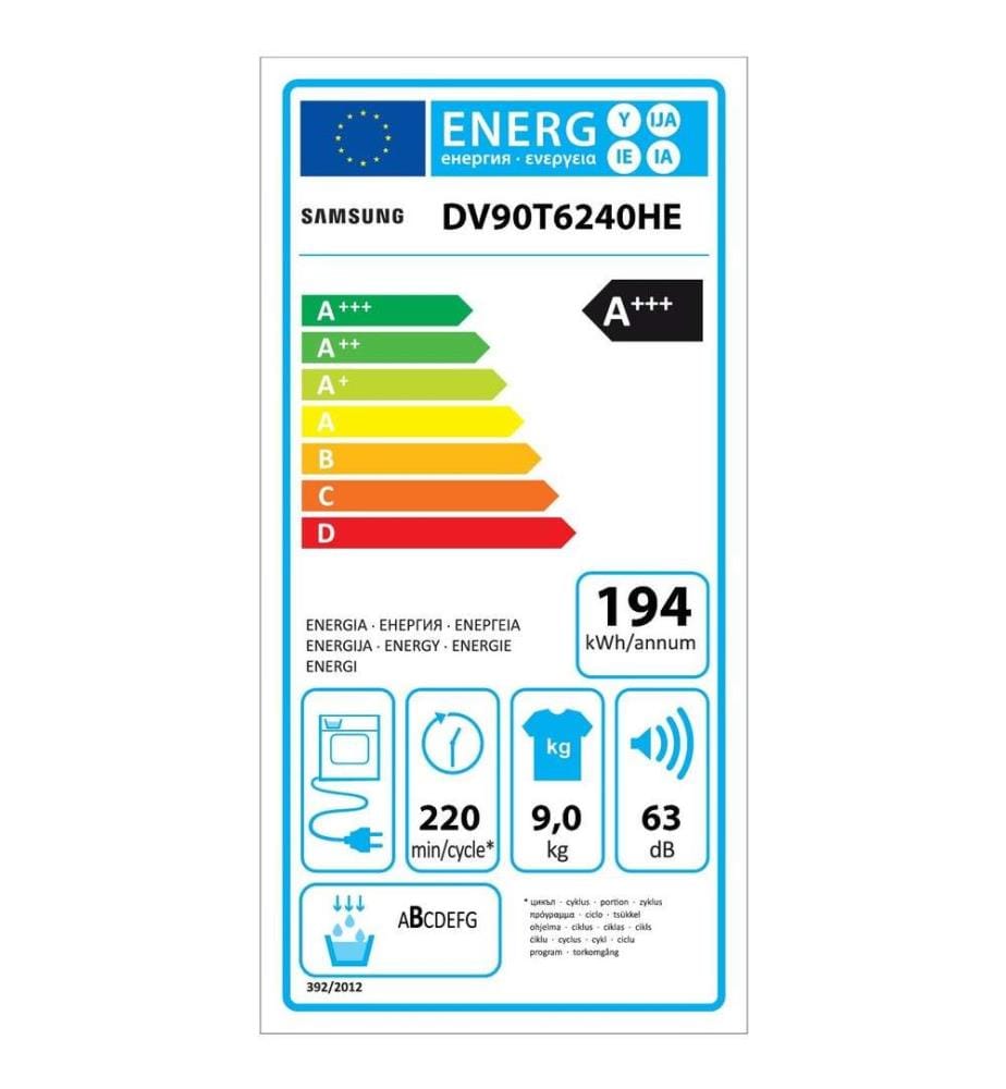 Sèche-linge SAMSUNG - Modèle : DV 90 T 6240 HE - Affichage en français