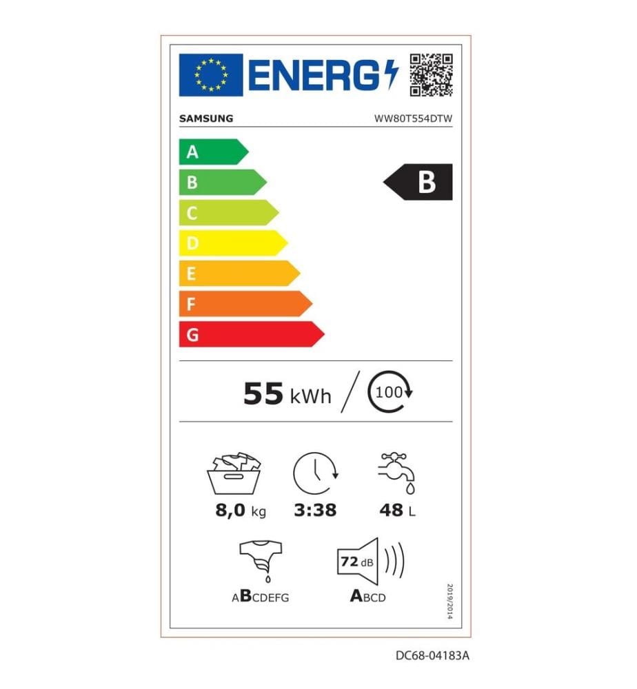 Lave-linge SAMSUNG - Modèle : WW80T554DTW - Affichage en français