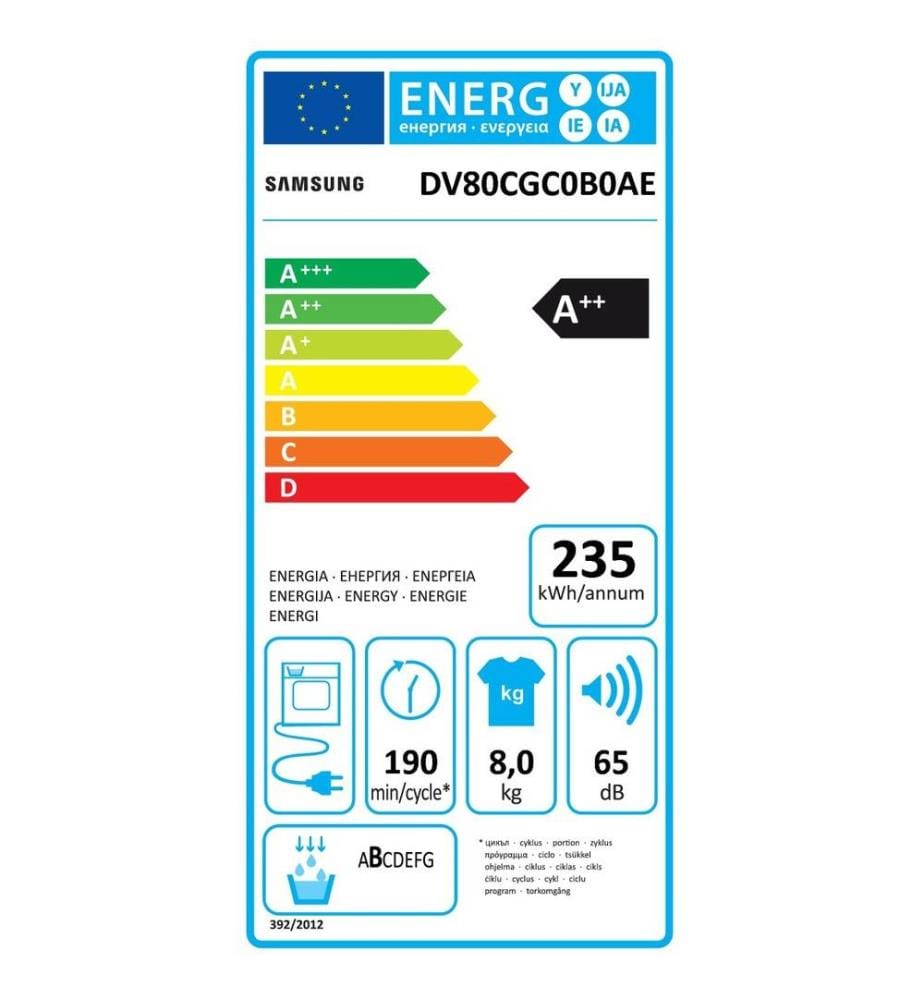 Front-loading tumble dryer SAMSUNG - Model: DV80CGC0B0AE - Display in French