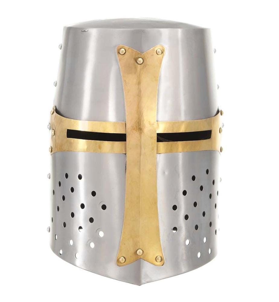 Mittelalterlicher Kreuzritter-Helm Antik Replik LARP Silbern Stahl