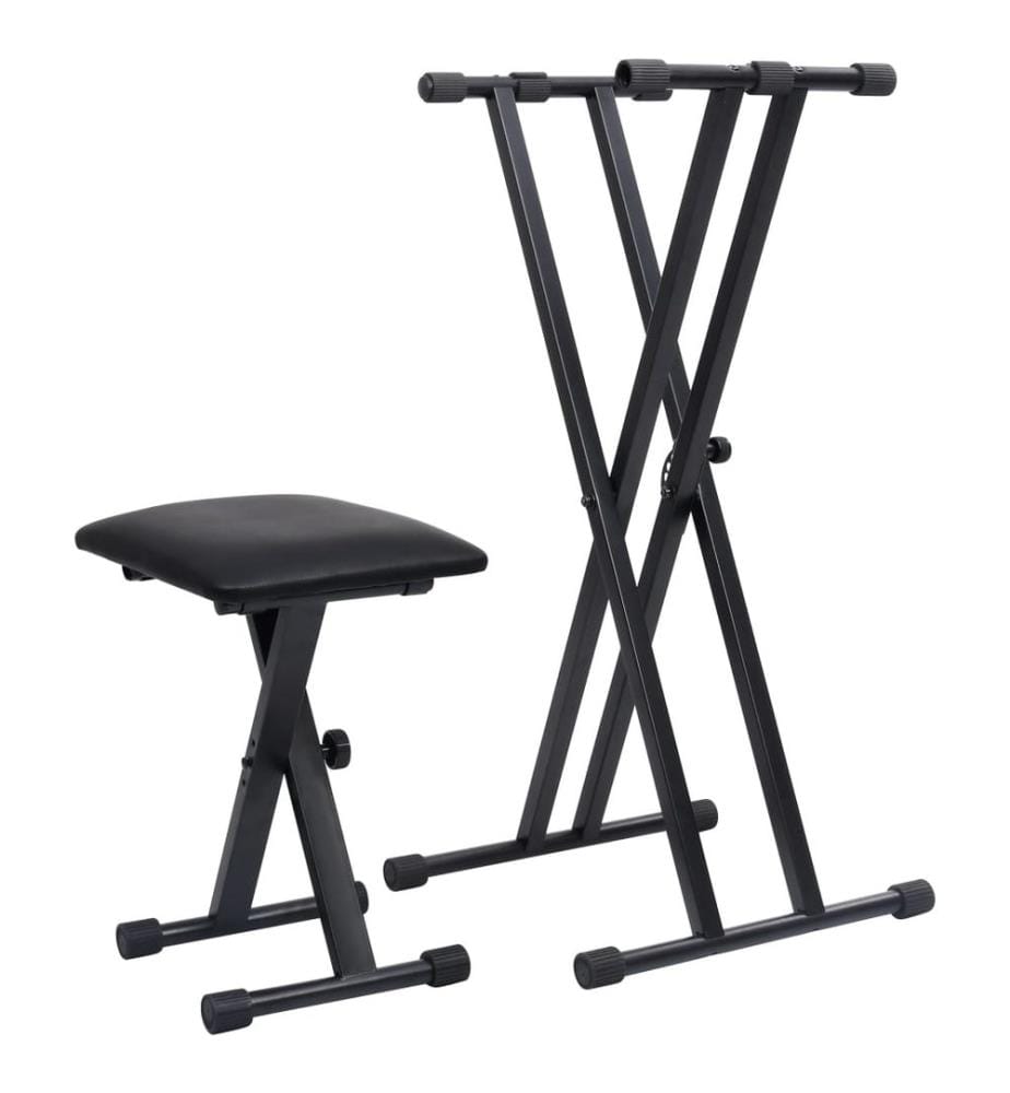 Kit de support de clavier à empattement double et tabouret Noir