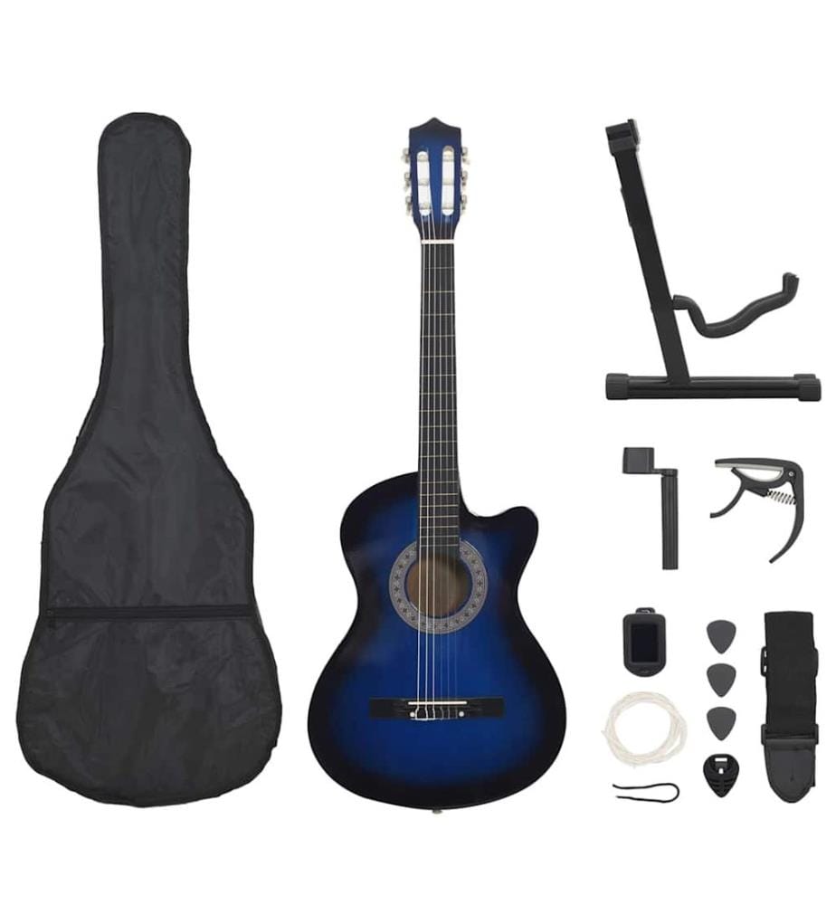 Ensemble de guitare découpée classique 12 pcs 6 cordes Bleu 38"