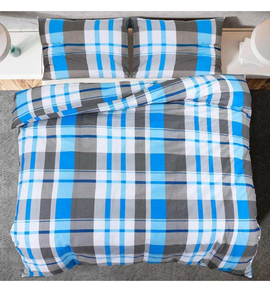 Ensemble de housse de couette Bleu et gris 200x200 cm Coton