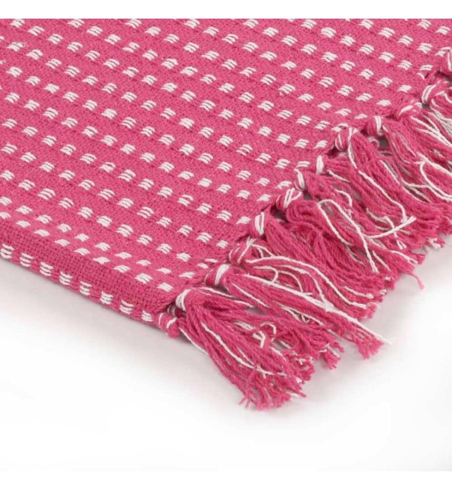 Couverture coton à carrés 220x250 cm Rose