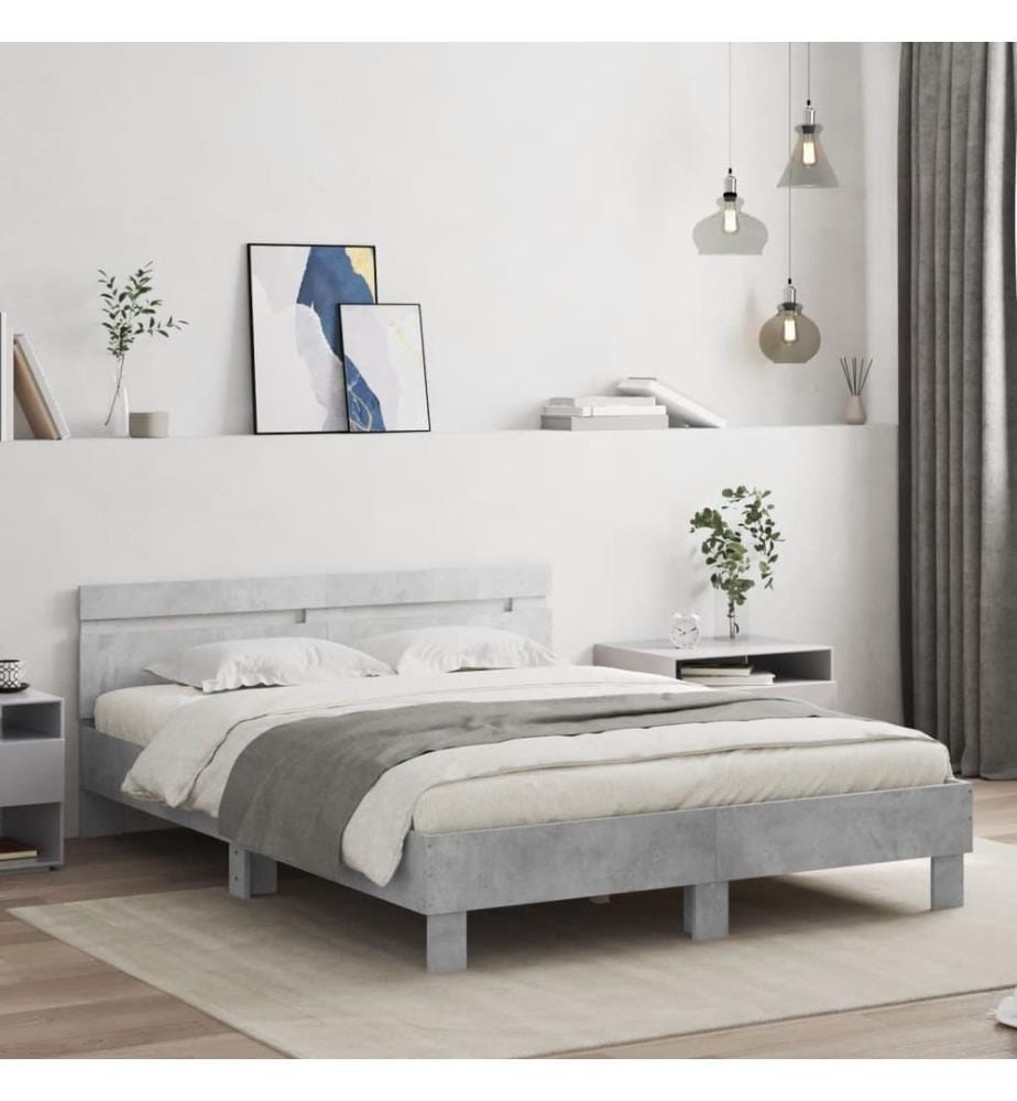 Cadre de lit avec LED sans matelas gris béton 140x200 cm