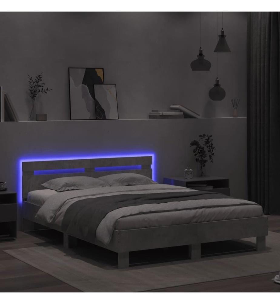 Cadre de lit avec LED sans matelas gris béton 140x200 cm