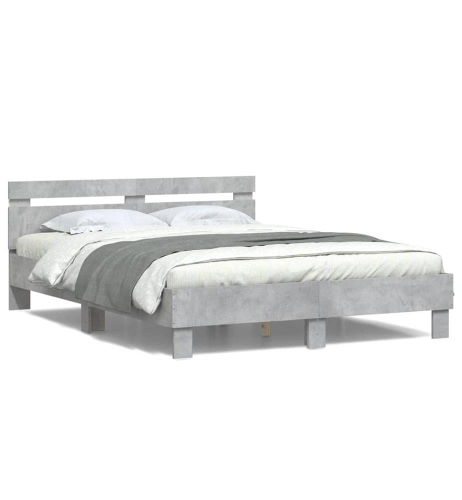 Cadre de lit avec LED sans matelas gris béton 140x200 cm