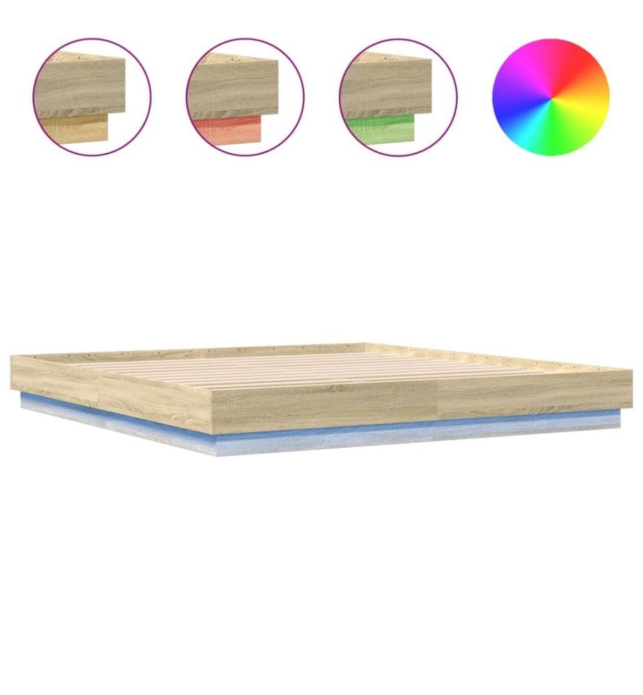 Bettgestell mit LED Sonoma-Eiche 180x200 cm