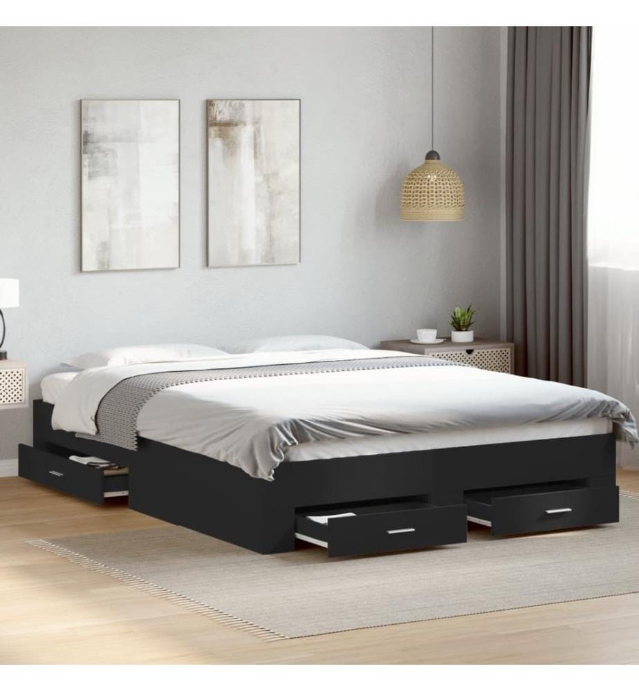 Bettgestell mit Schubladen Schwarz 160x200 cm Holzwerkstoff