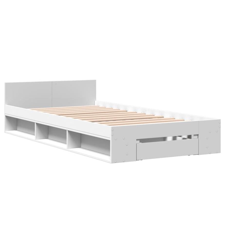 Cadre de lit avec tiroir sans matelas blanc 90x200 cm