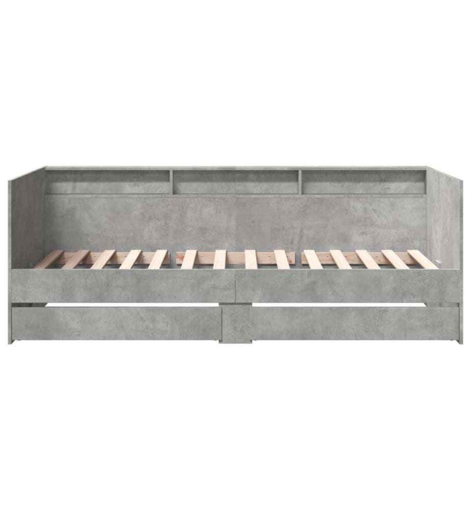 Lit de jour avec tiroirs sans matelas gris béton 75x190 cm