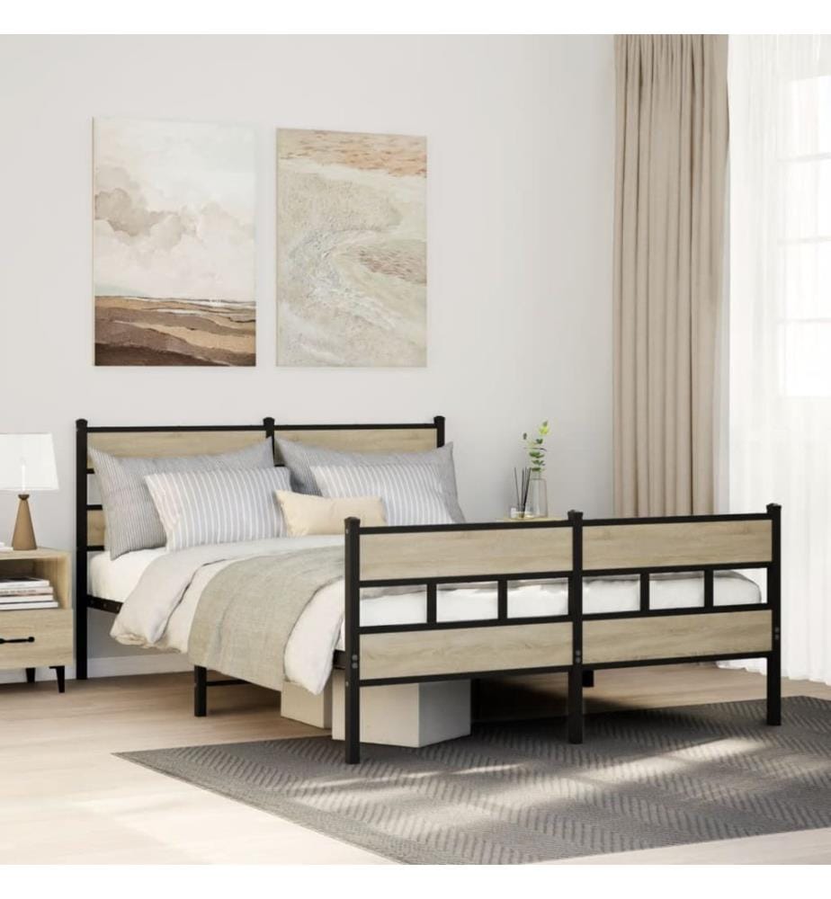 Metallbett ohne Matratze Sonoma-Eiche 160x200 cm