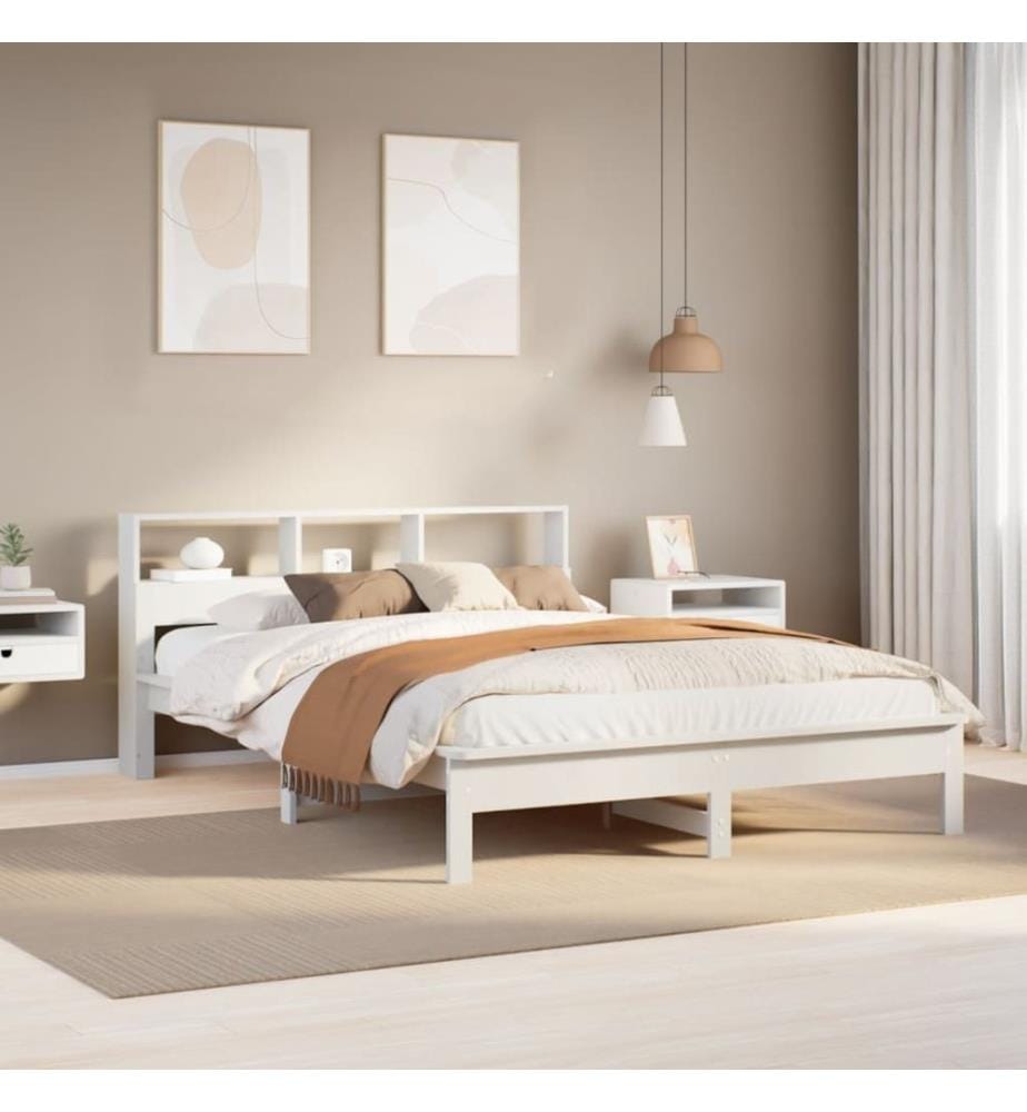 Cadre de lit sans matelas blanc 160x200 cm bois de pin massif