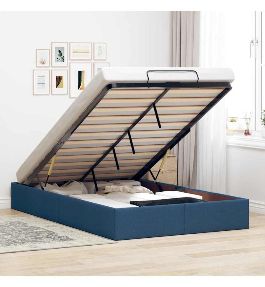Ottoman-Bett ohne Matratze Blau 120x200 cm Stoff