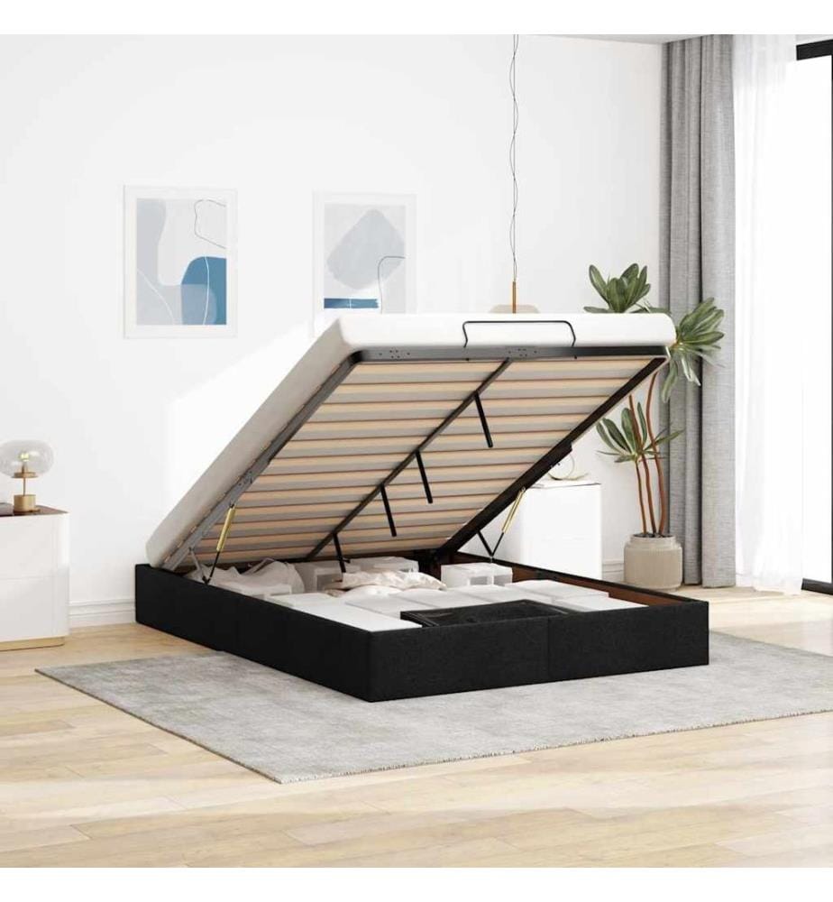 Cadre de lit ottoman sans matelas noir 140x190 cm tissu