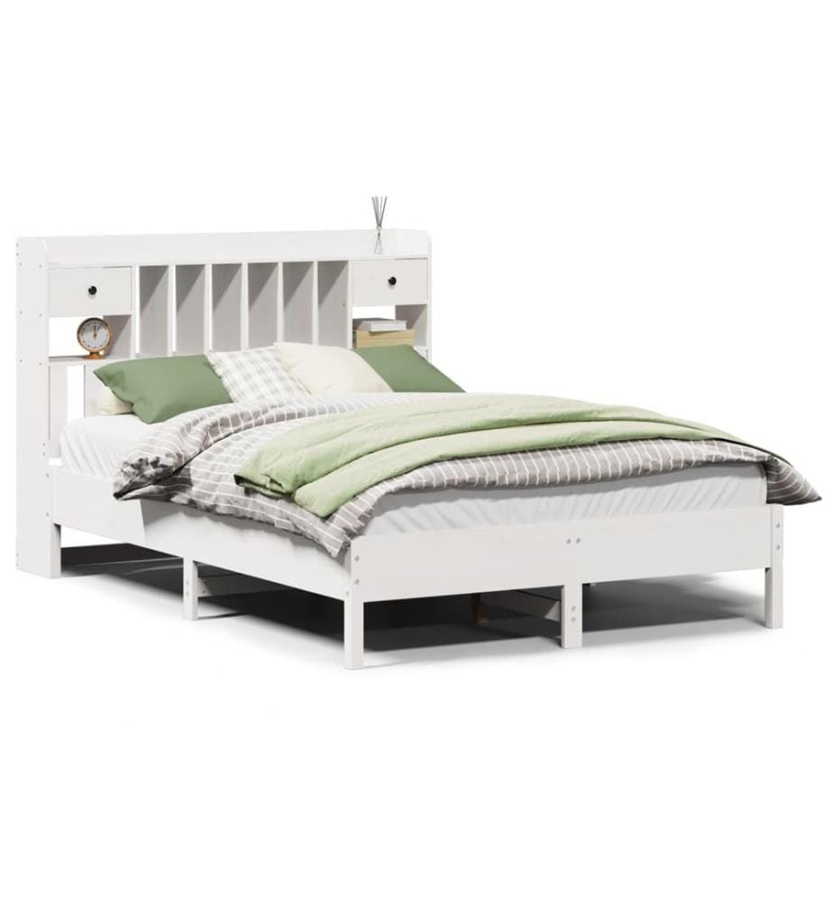 Lit bibliothèque sans matelas blanc 160x200 cm bois pin massif