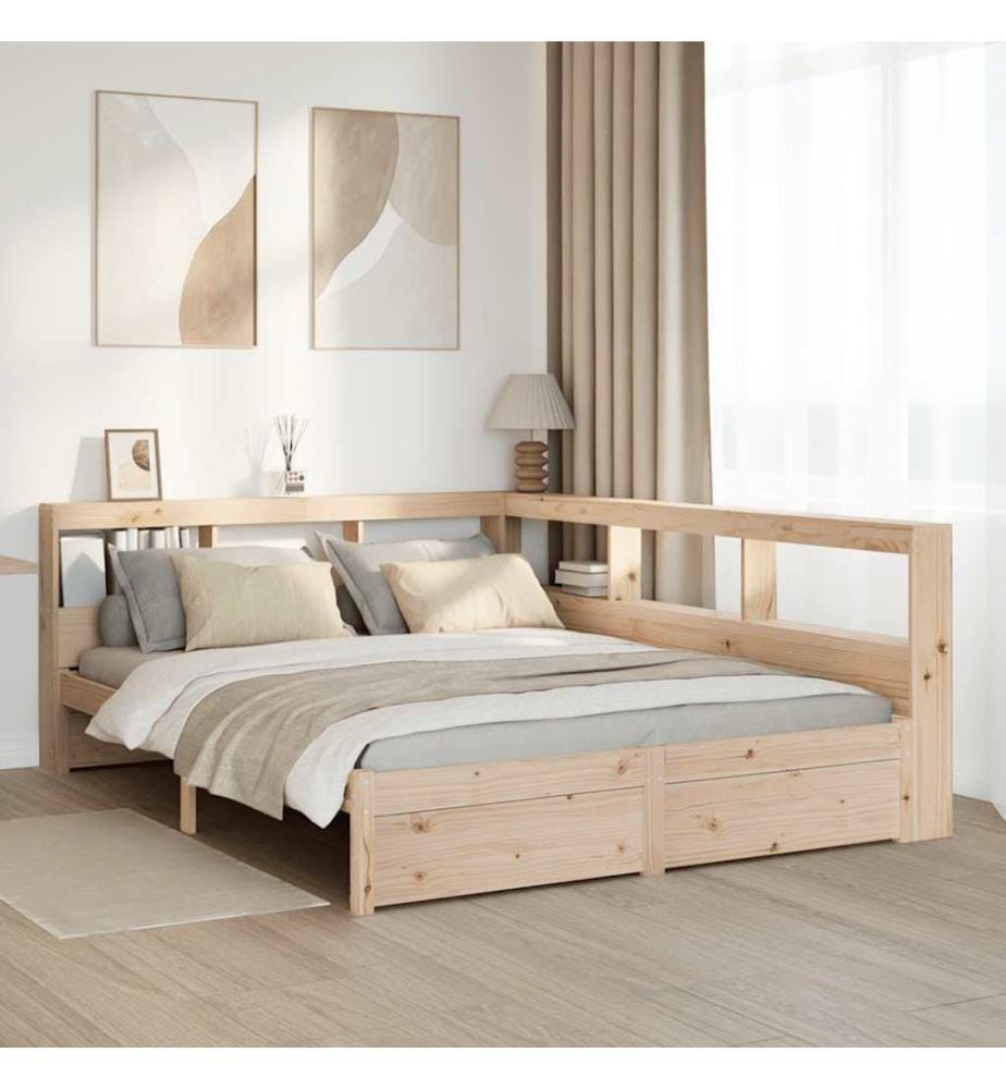 Lit bibliothèque sans matelas 150x200 cm bois massif de pin