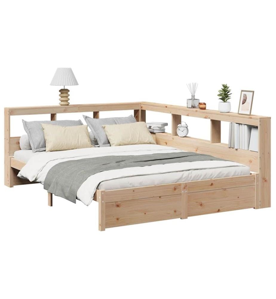 Lit bibliothèque sans matelas 150x200 cm bois massif de pin