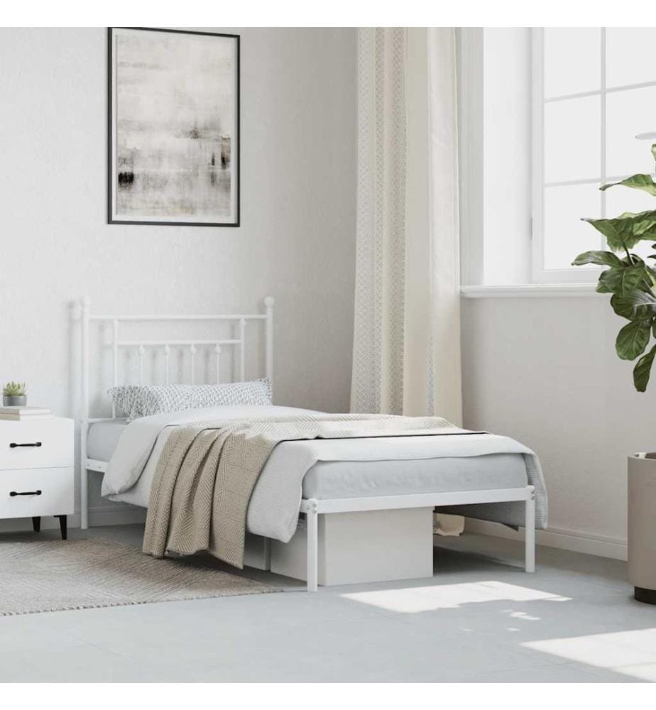 Bettgestell mit Kopfteil Metall Weiss 90x200 cm