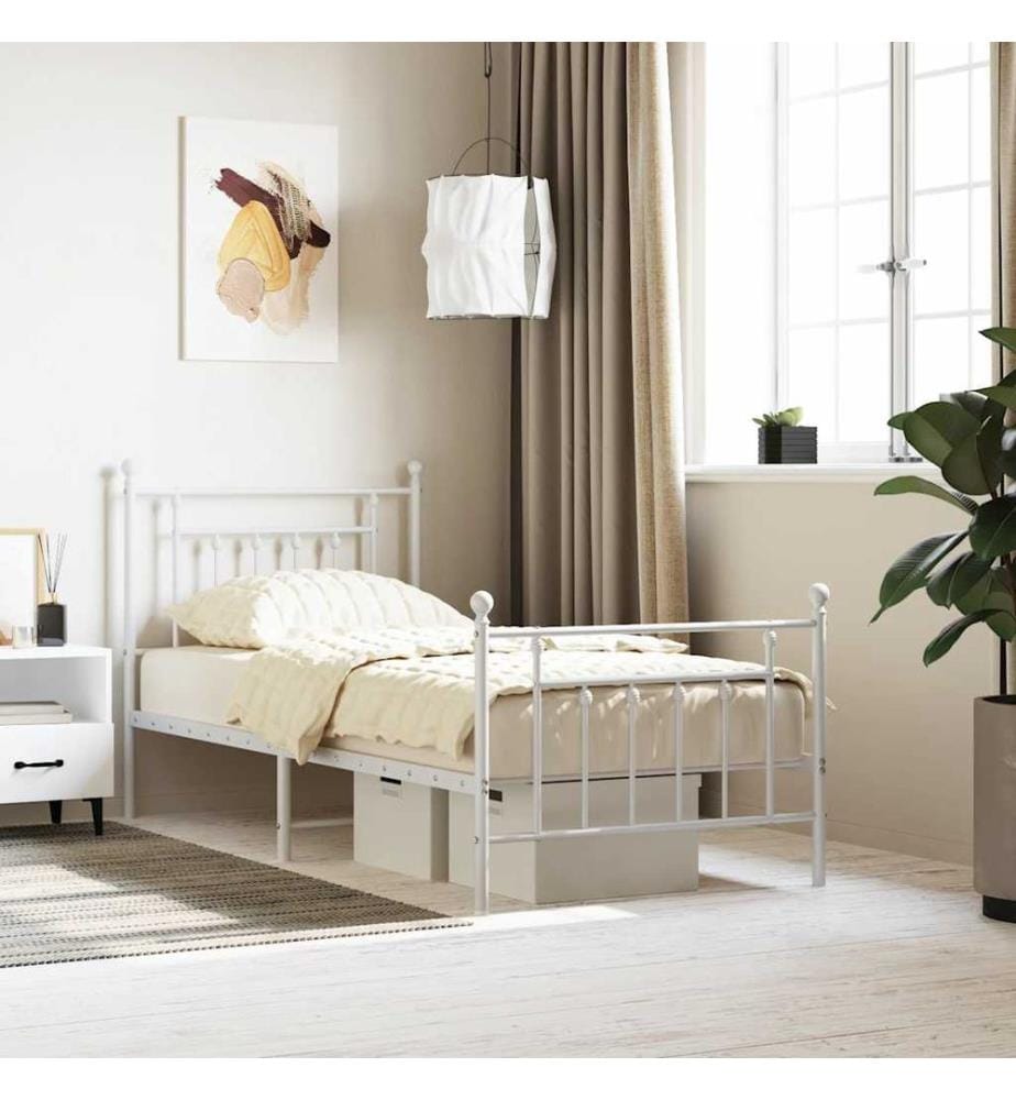 Cadre de lit métal sans matelas avec pied de lit blanc 90x200cm