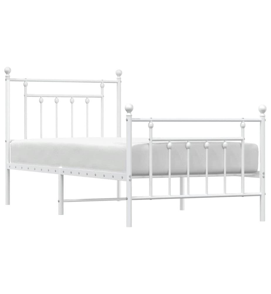 Cadre de lit métal sans matelas avec pied de lit blanc 90x200cm