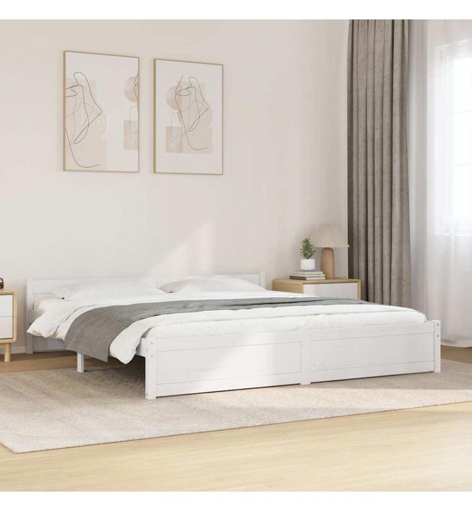 Cadre de lit sans matelas blanc bois massif 180x200 cm
