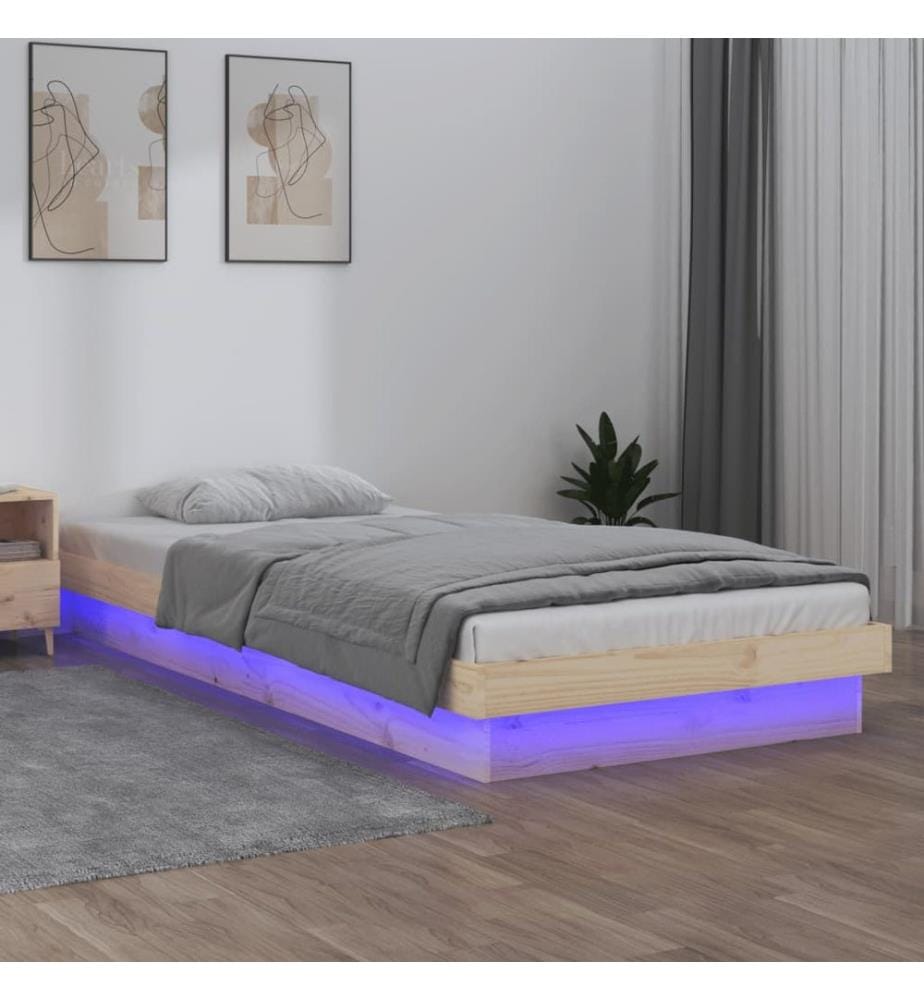 Massivholzbett mit LED 90x200 cm