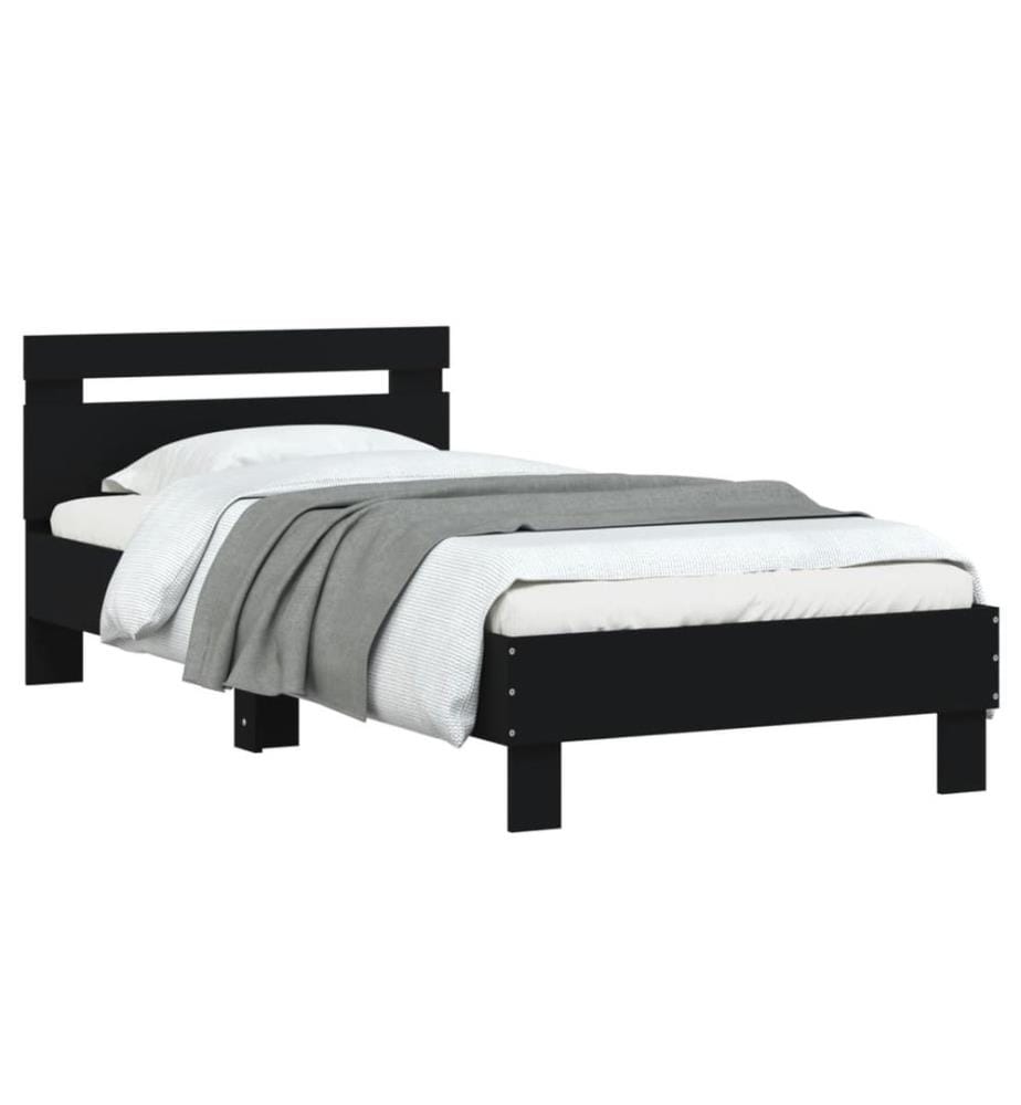 Cadre de lit sans matelas avec tête de lit noir 90x200 cm