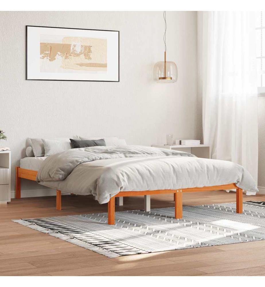 Cadre de lit sans matelas cire marron 140x200cm bois pin massif