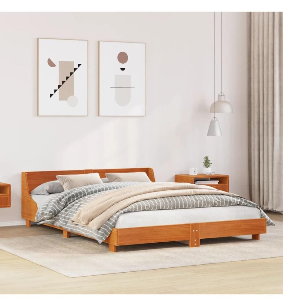 Cadre de lit sans matelas cire marron 140x200cm bois pin massif