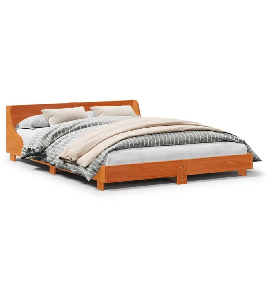 Cadre de lit sans matelas cire marron 140x190cm bois pin massif