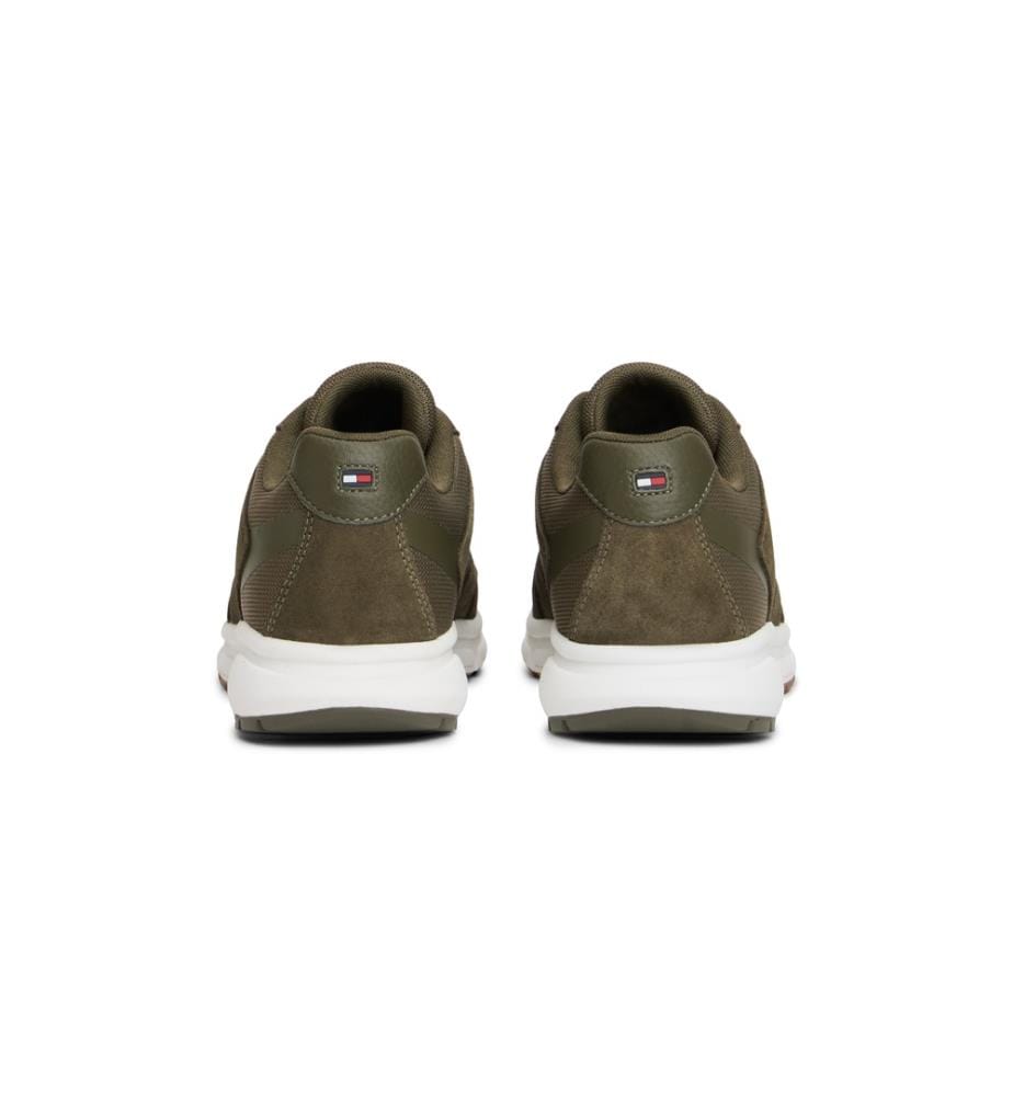 Gekerbte Multitextur-Sneakers aus Wildleder - Olive